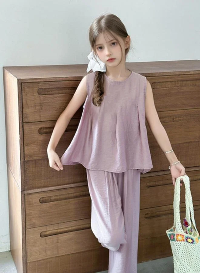 Take Two Girls Solid Sleeveless Top and Wide Leg Pants Set